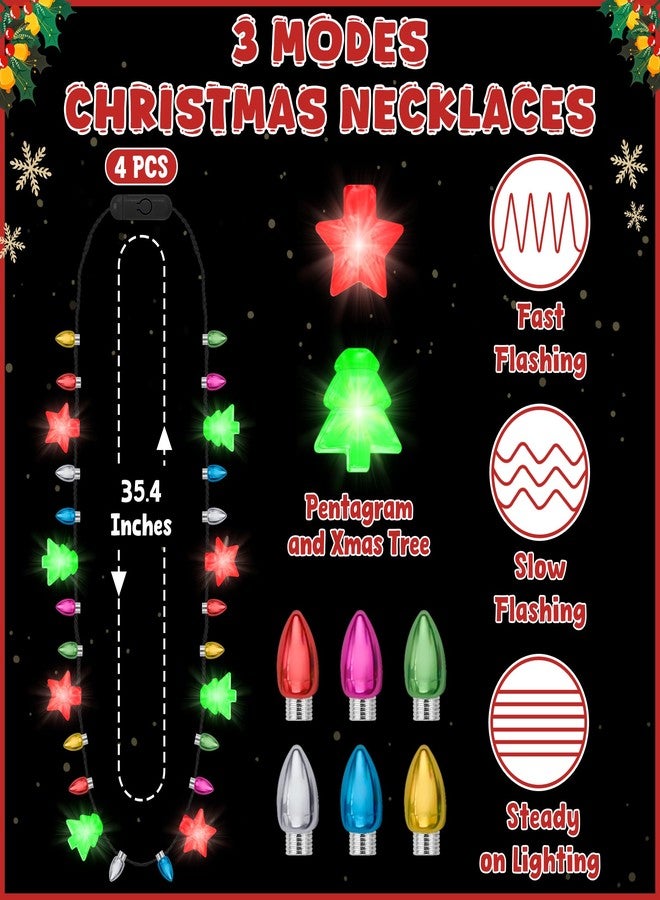 Traplace 4 PCS Christmas Light Up Necklaces, 8 LED Bulbs Light Up Christmas Necklace, 3 Modes Colorful Xmas Party Supplies for Women, Xmas Decor for Ugly Sweater Holiday Party Festive Gifts - Image 2